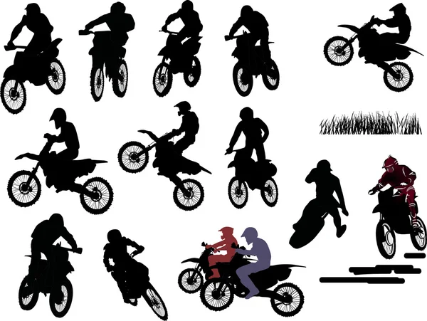 Siluetas aisladas de hombres en motocicletas — Vector de stock