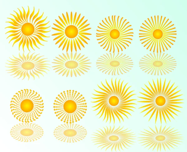 Set of suns with reflections — Stock Vector