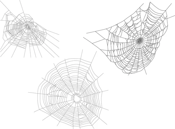 Drie zwarte spin webs illustratie — Stockvector