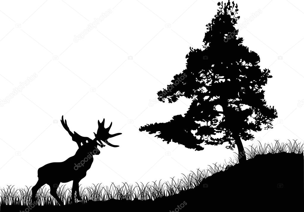 Download pine tree and deer silhouettes — Stock Vector © Dr.PAS ...