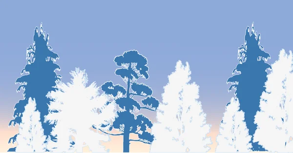 Blau Winter Schnee Wald Illustration — Stockvektor