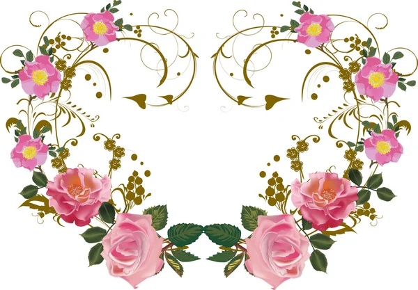 Rózsaszín rózsa szimmetrikus virágdekoráció — Stock Vector