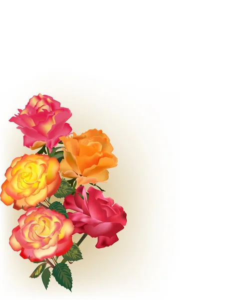 Laranja e vermelho cinco rosas buquê — Vetor de Stock