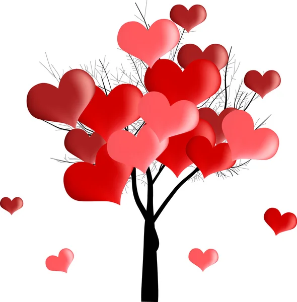 Červené srdce strom na bílém pozadí — Stockový vektor