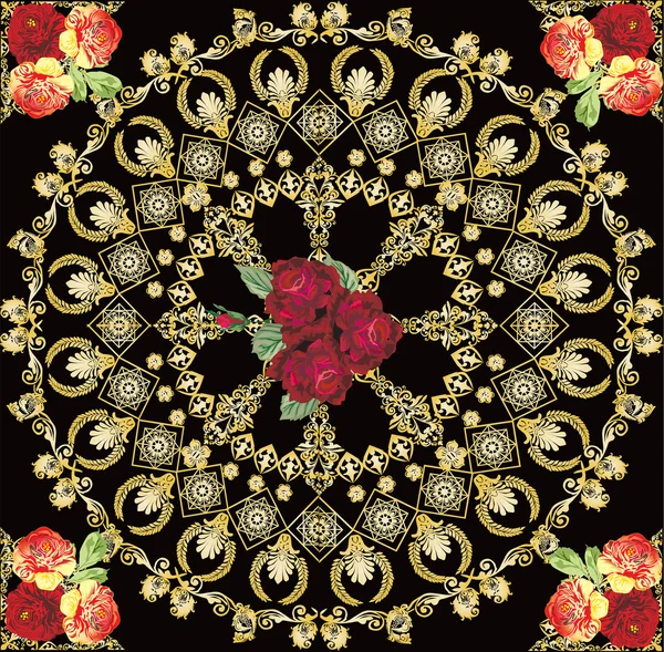 Cercle d'or design avec des roses sombres — Image vectorielle