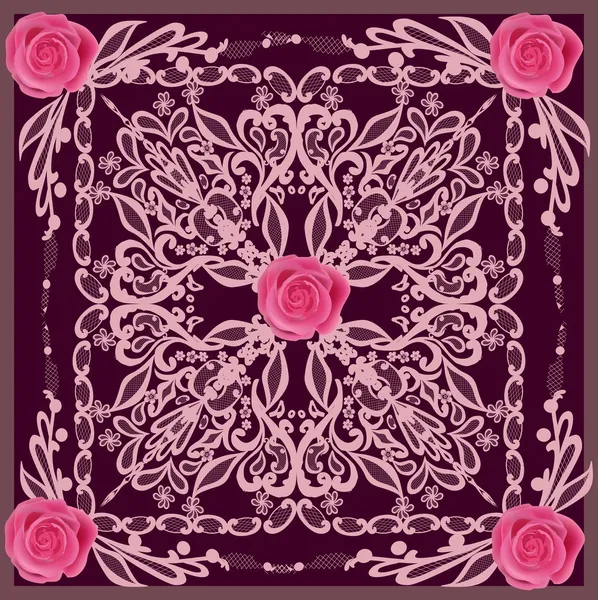 Patrón cuadrado rosa con flores de rosa — Archivo Imágenes Vectoriales