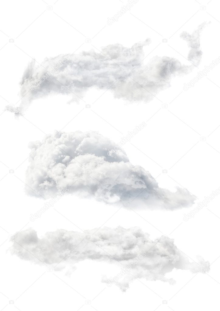 Set of three clouds isolated on white
