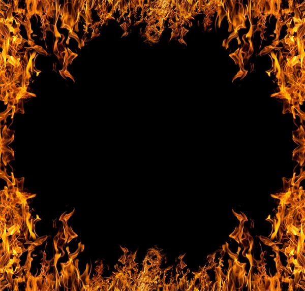 Isolated on black orange fire frame — Stock Photo, Image