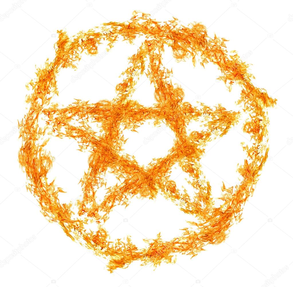 orange flame pentagram isolated on white