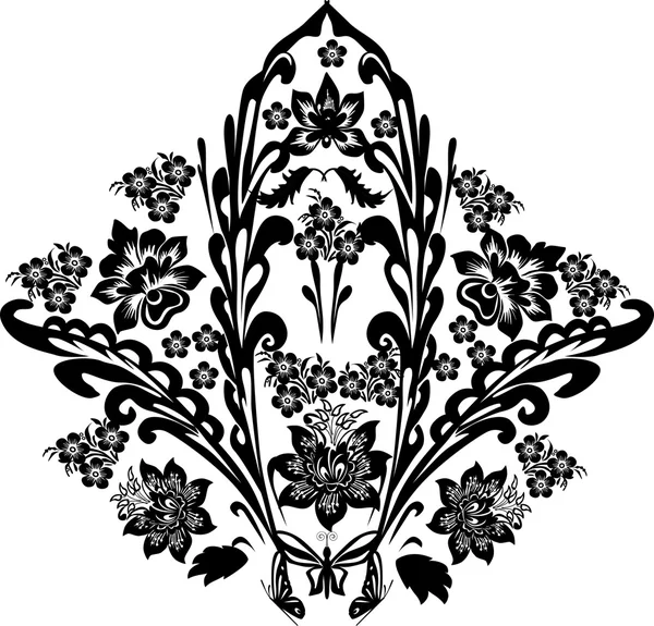 Zwart design met kleine bloemen op wit — Stockvector