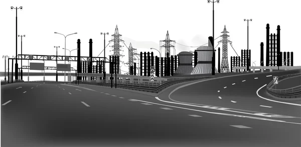 Modern highway in industrial city — Stock Vector