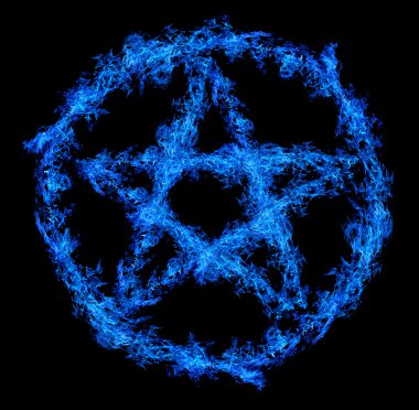 siyah üzerine izole mavi alev pentagram