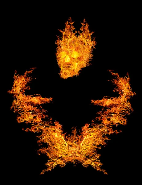Composition with skull in flame on black — Stock Photo, Image