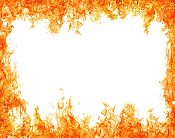 Bright isolated on white orange flame frame — Stock Photo, Image