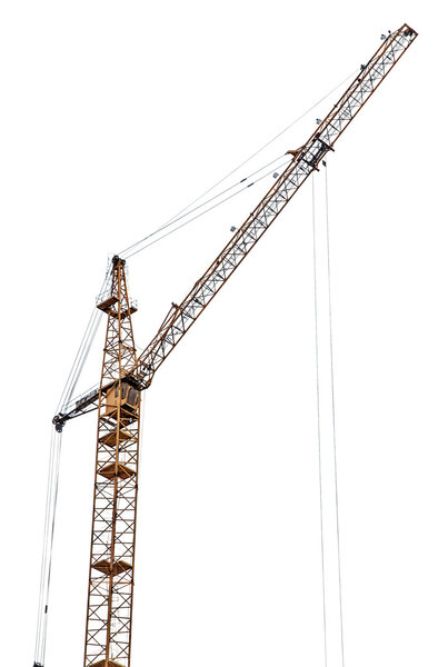 yellow tower crane isolated on white
