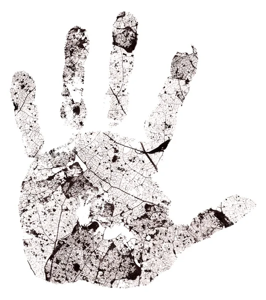 Hand imprint on dead leaf background — Stock Photo, Image