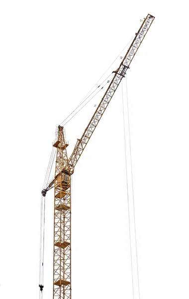 Isolated on white yellow tower crane — Stock Photo, Image