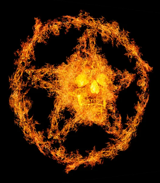 Crâne en pentagramme de flamme orange — Photo