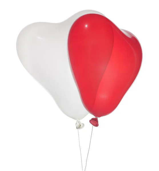 Kırmızı ve beyaz izole kalp şekli balonlar — Stok fotoğraf