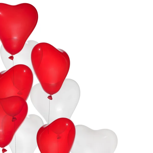 Angolo da palloncini a forma di cuore rosso e bianco — Foto Stock