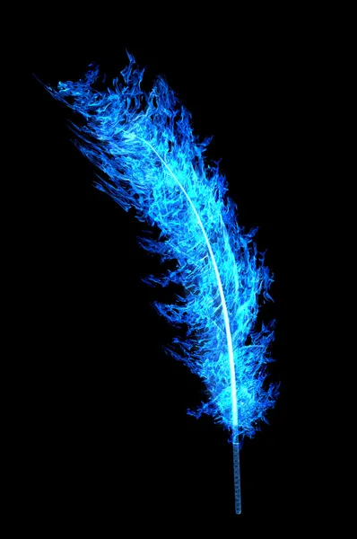 Pluma de llama azul brillante aislada en negro —  Fotos de Stock