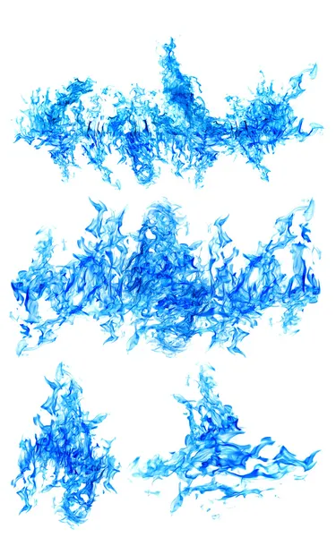 Serie di grandi fiamme blu isolate su bianco — Foto Stock