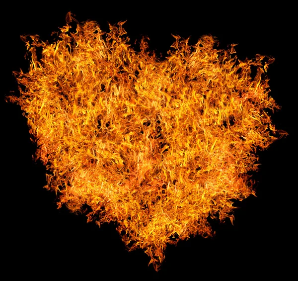 Yellow fire heart on black — Stock Photo, Image