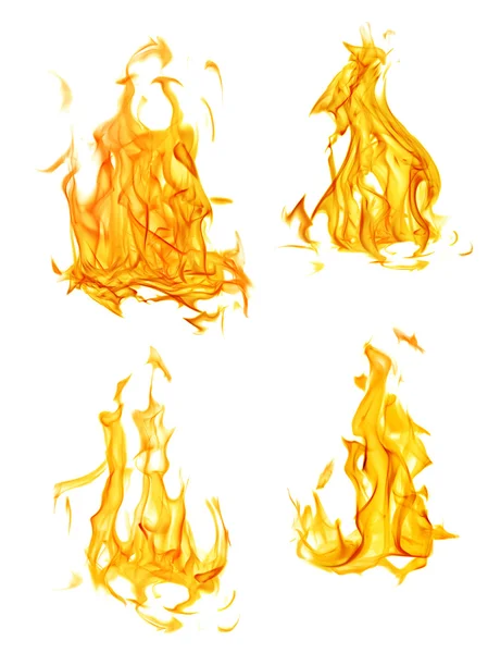 四个独立的黄色和橙色火焰设置 — 图库照片