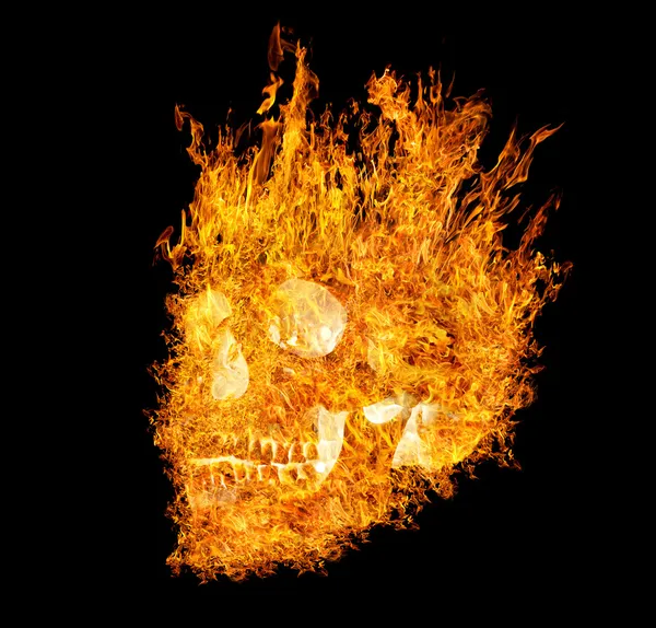 Cráneo en llamas sobre fondo negro — Foto de Stock