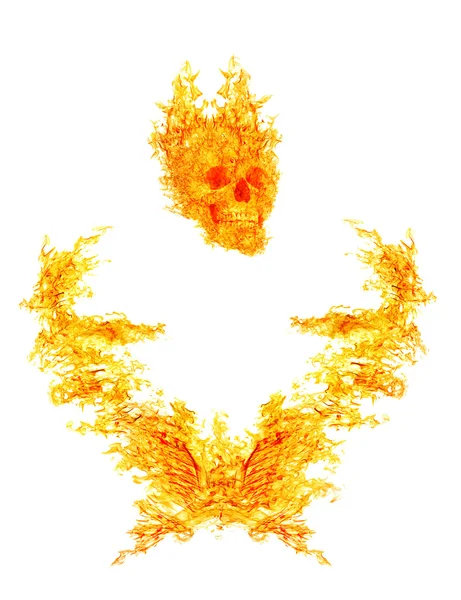 Composição com crânio em chamas sobre branco — Fotografia de Stock