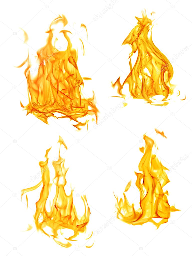 four isolated yellow and orange flames set