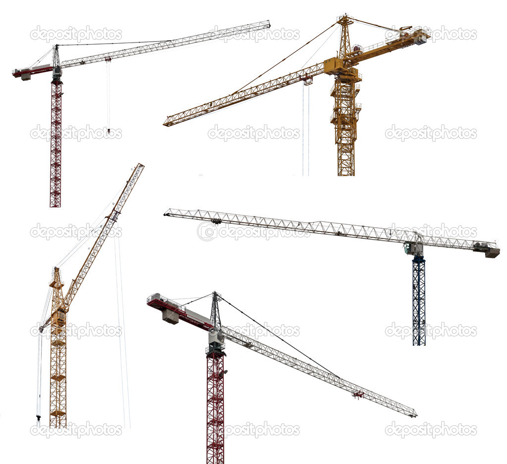 collection of five isolated cranes
