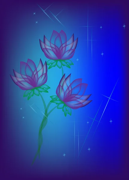 Ciemne fioletowe kwiaty dekoracji na niebieskim tle — Wektor stockowy