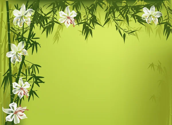 Witte bloemen en groene bamboe — Stockvector