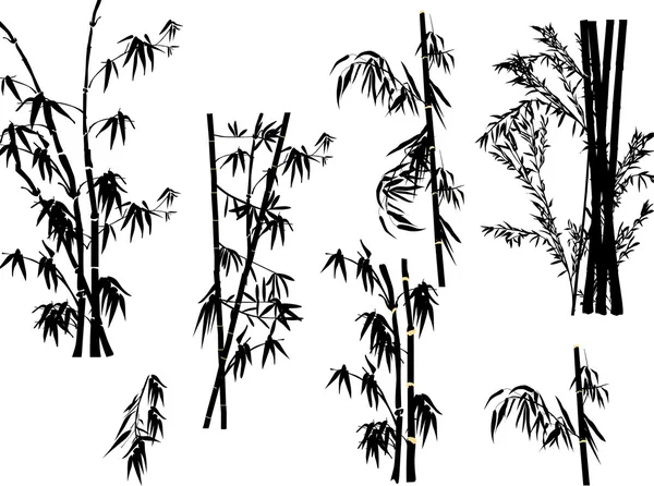 Isolierte Bambuspflanze Silhouetten Sammlung — Stockvektor