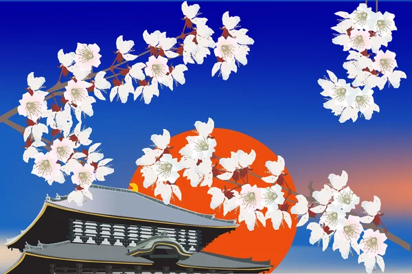 Pagoda och träd vit blomma — Stock vektor