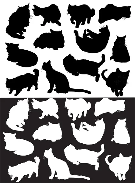 Isolato collezione di gatti in bianco e nero — Vettoriale Stock