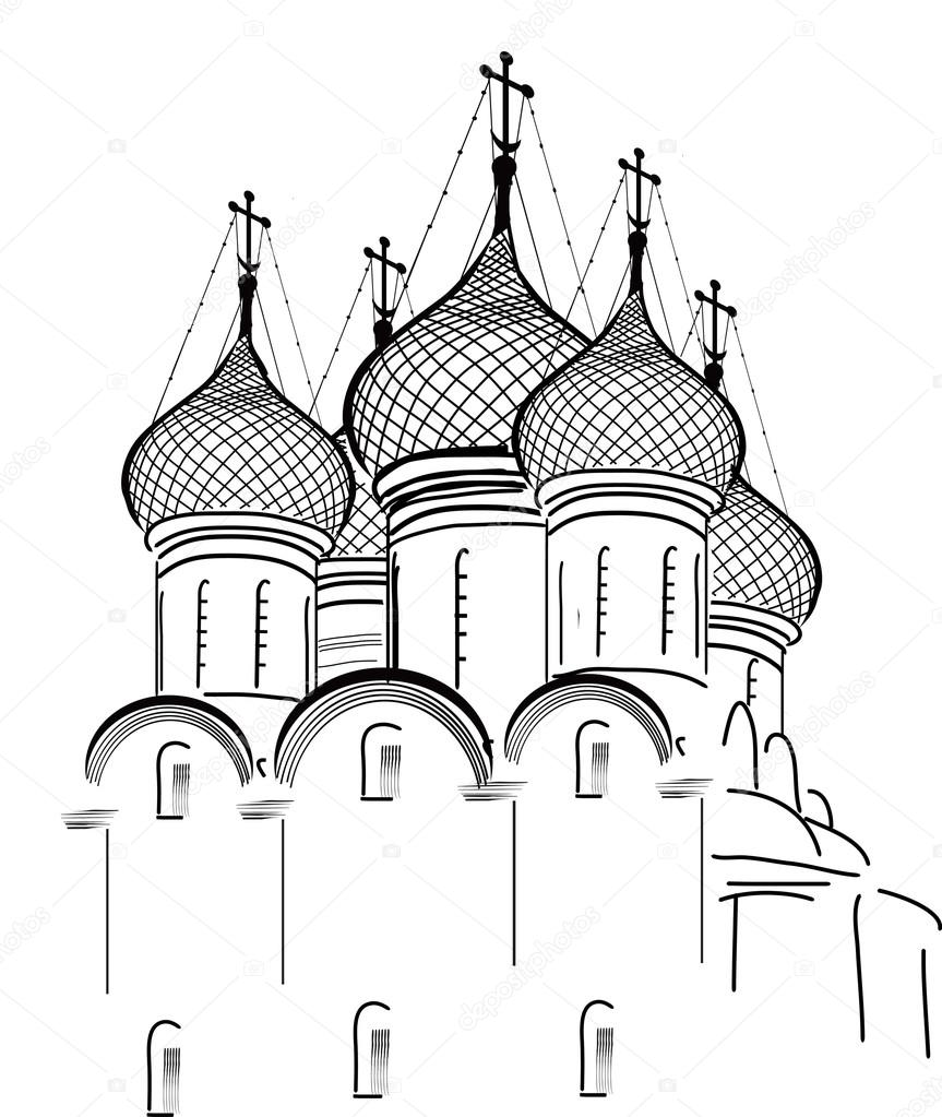 isolated on white orthodox church sketch