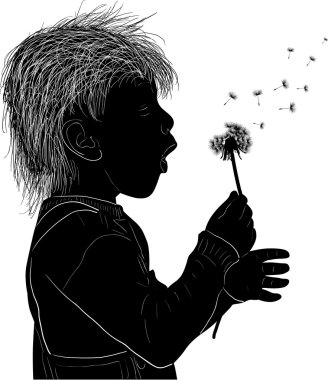 Şişirme Dandelion üzerinde izole küçük kız