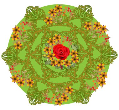 yuvarlak yeşil dekorasyon Merkezi kırmızı gül