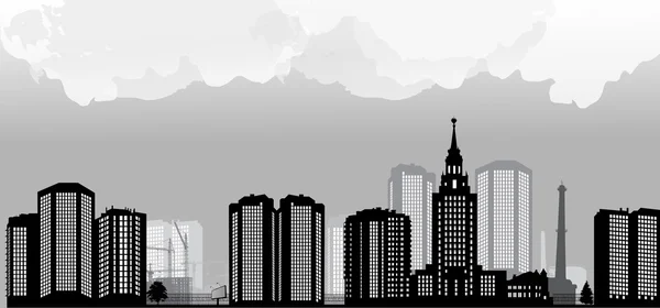 Panorama de la ciudad bajo nubes — Vector de stock