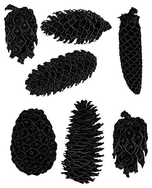 Set of seven cones isolated on white — Stock Vector