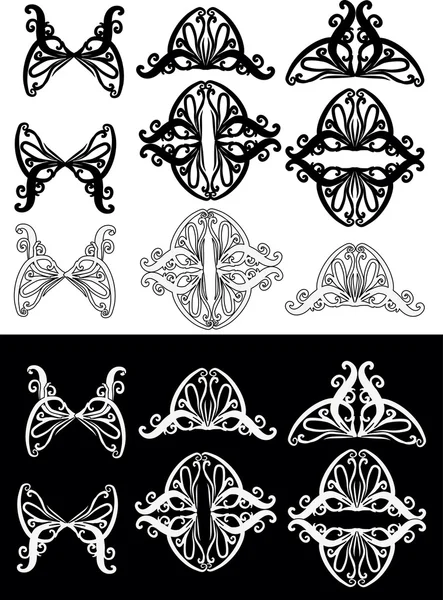 Black and white curled ornament elements collection — Stock Vector