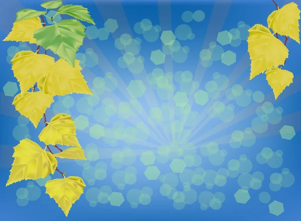 Mavi zemin üzerine sarı sonbahar dallar — Stok Vektör