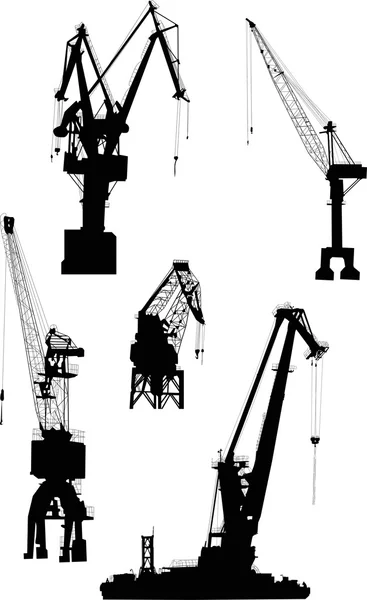 Vijf industriële kranen geïsoleerd op wit — Stockvector