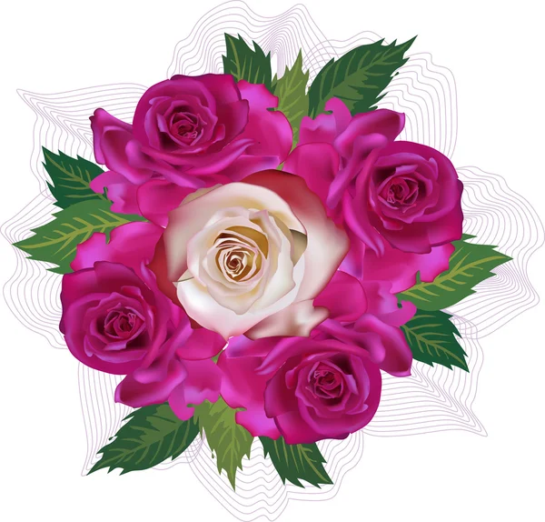 Cacho de cinco rosas rosa isoladas em branco — Vetor de Stock