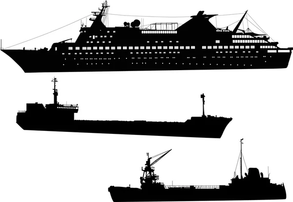 Τρία εμπορικά πλοία που απομονώνονται σε λευκό — Διανυσματικό Αρχείο