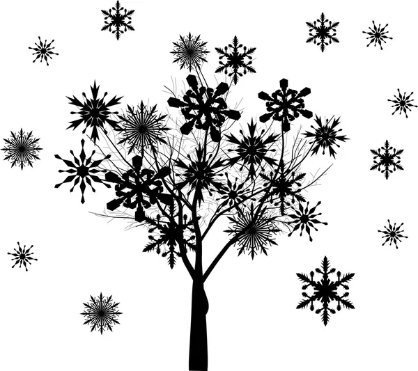 从孤立的白色衬底上的黑色雪花树 — 图库矢量图片