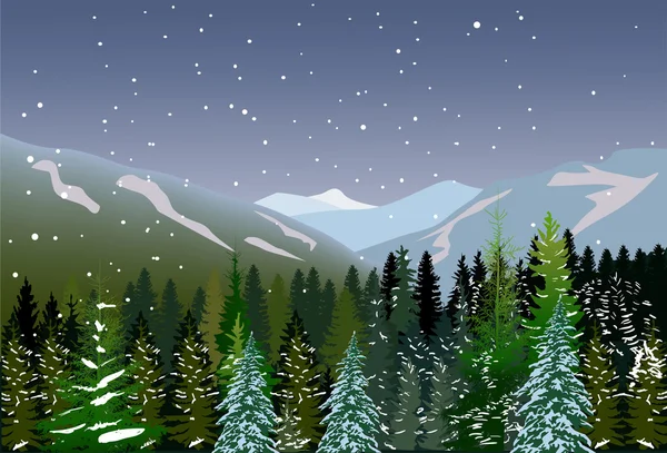 Jedle fosest pod sněhem v horách — Stockový vektor