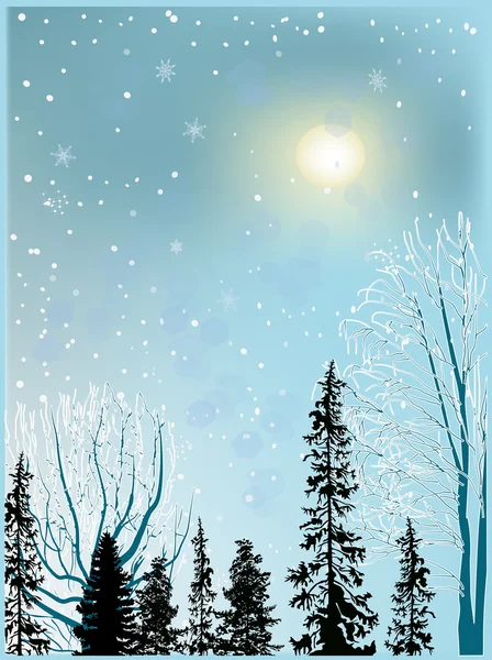 Landscape with forest under snowfall — Stock Vector